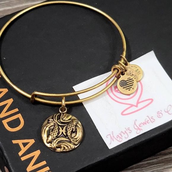 Alex and Ani Pisces Charm Bangle - Rafaelian Gold Finish - Picture 2 of 3
